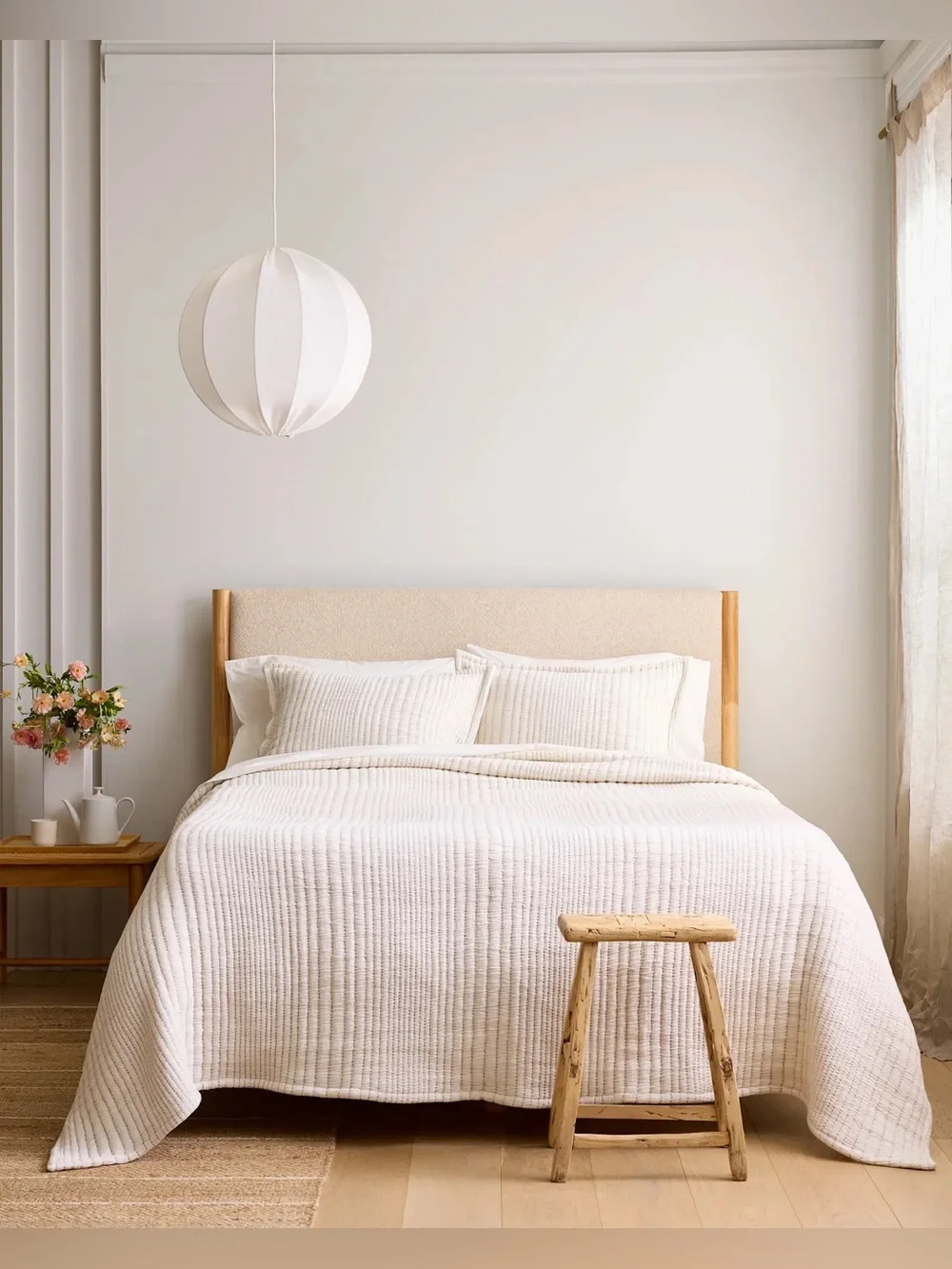 New Quince Organic Cotton Channel Stitch Coverlet Full/Queen Color Undyed